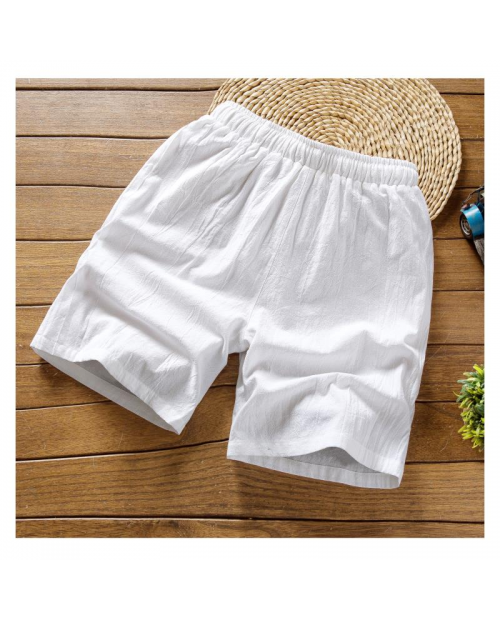 Mens National Style Linen Thin Suit Summer Short Sleeve Tops and Drawstring Shorts