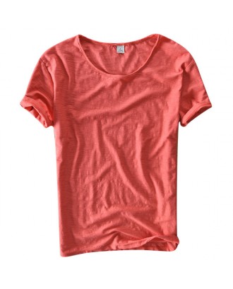 Mens Summer Cotton Breathable Solid Color Short Sleeve Basic Casual T Shirt