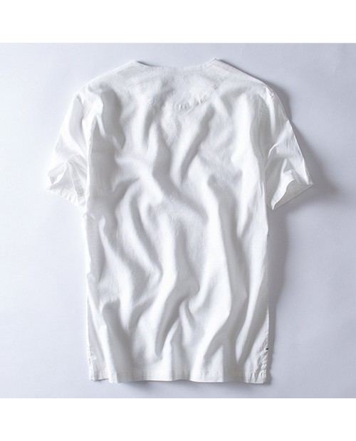 Mens Summer Cotton Linen Solid Color Short Sleeve Comfy Casual T Shirts