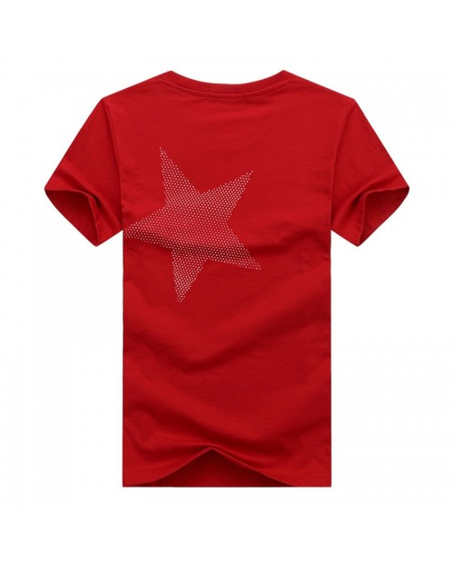Stylish Star Printing O-neck Short Sleeve Regular Fit Casual Cotton T Shirts