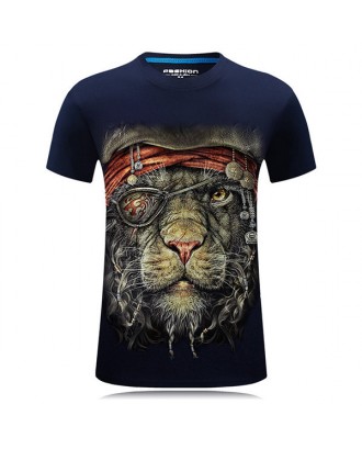 Mens Large Size Summer T-shirts Cool 3D Lion King Printing Short Sleeve Cotton Top Tees