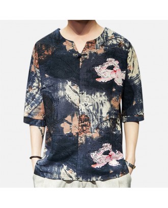 Mens Ethnic Style Tie Dye Half Sleeve Casual Fashion Printing T shirt