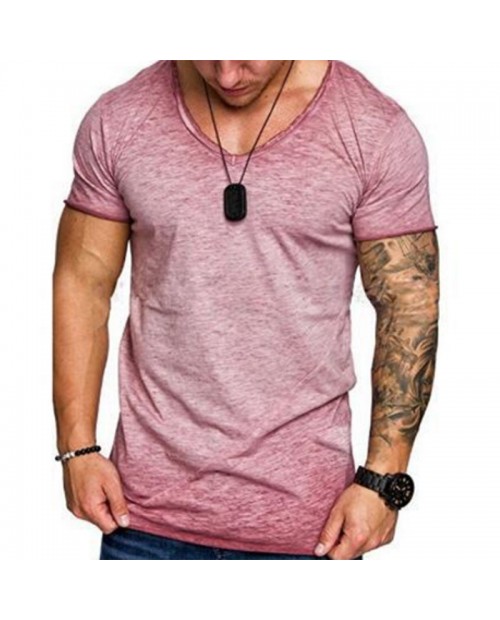 Mens Summer Breathable Solid Color Basic Casual T Shirts