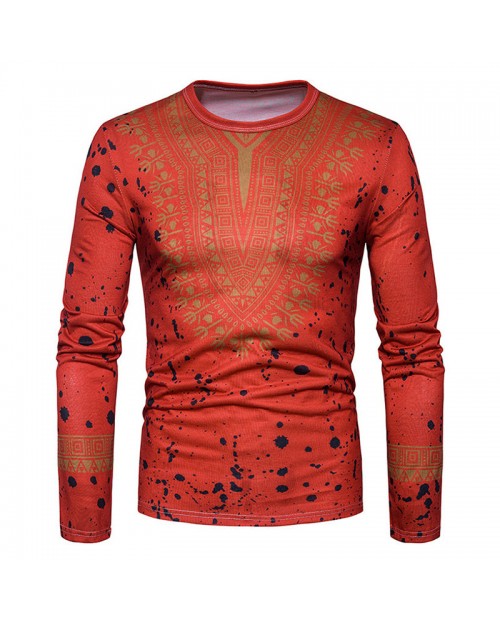 Mens African Ethnic Style 3D Printed Long Sleeve Casual T Shirts
