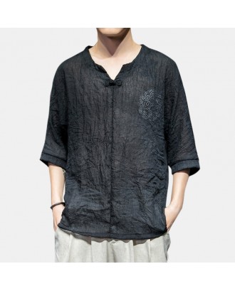 Mens Chinese Style Thin Breathable Half Sleeve Loose Casual Pullover T shirt