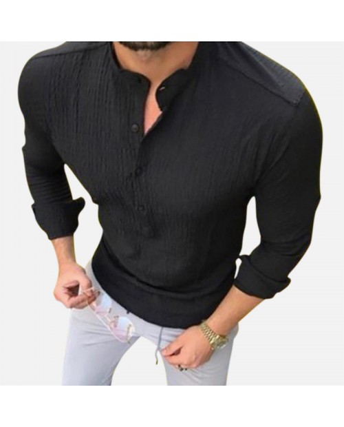 Mens Round Neck Long Sleeve Loose Bottom Linen Cotton T Shirts