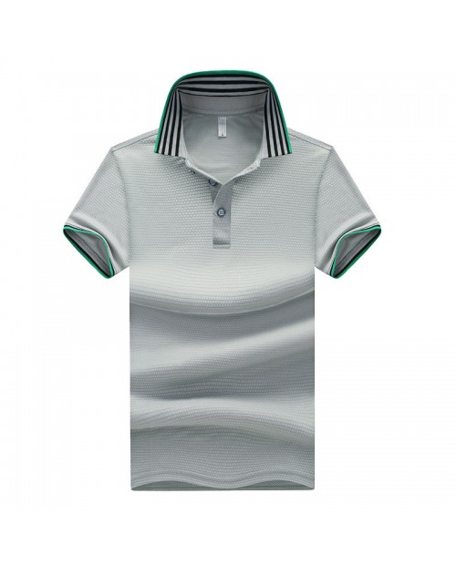 Mens Summer Striped Printed Collar Solid Color Short Sleeve Business Casual Golf Shirt