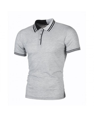 Mens Striped Collor Golf Shirt Short Sleeve Spring Summer Casual Cotton Tops