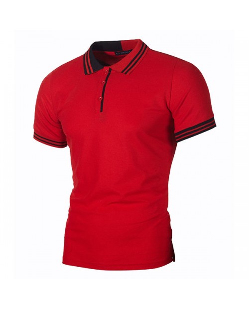Mens Striped Collor Golf Shirt Short Sleeve Spring Summer Casual Cotton Tops