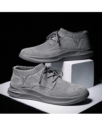 Men Pure Color Non Slip Elastic Panels Soft  Sole Casual Leather Shoes