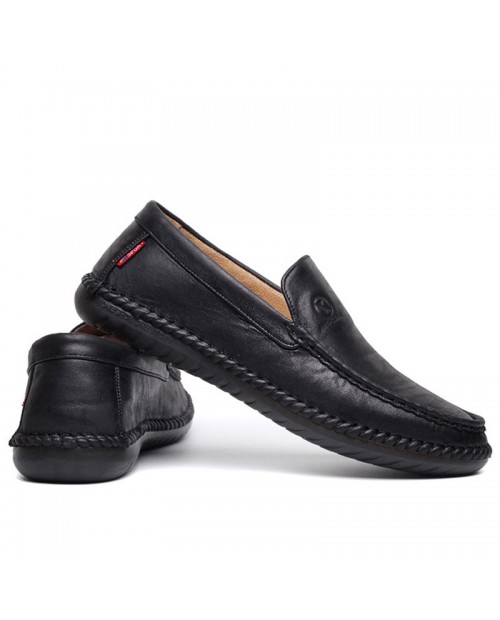 Men Hand Stitching Leather Slip On Soft Sole Casual Driving Shoes