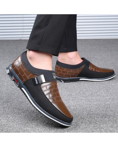 Men Genuine Leather Stitching Slip On Metal Decoration Non Slip Casual Shoes