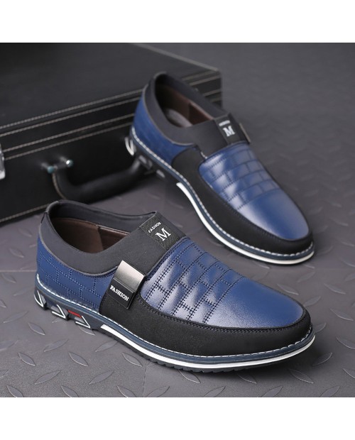 Men Genuine Leather Stitching Slip On Metal Decoration Non Slip Casual Shoes