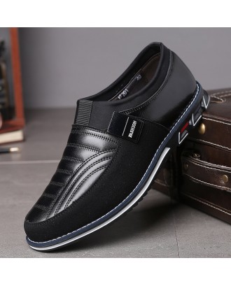 Men Leather Splicing Non Slip Metal Decoration Slip On Casual Shoes