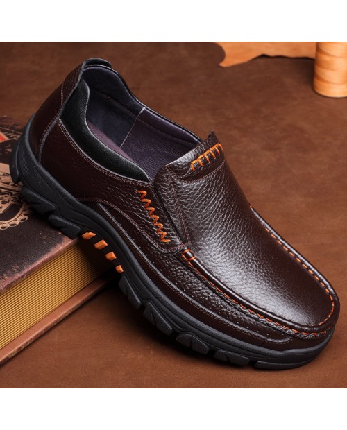 Men Genuine Cow Leather Waterproof Comfy Non Slip Soft Slip On Casual Shoes
