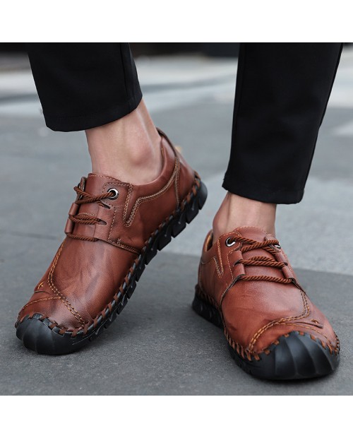 Men Cow Leather Hand Stitching Comfy Soft Toe Protective Casual Shoes