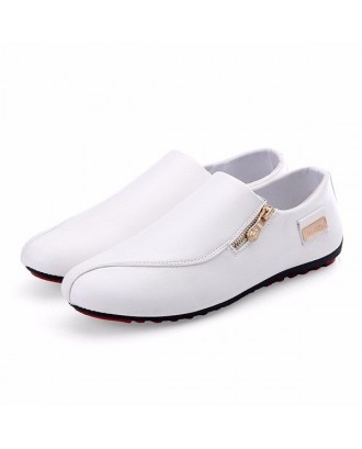 Men Side Zipper British Style Flat Slip On Casual Shoes