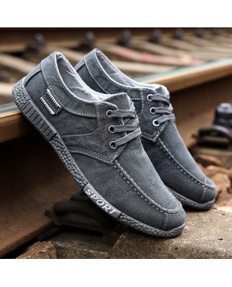 Men Old Beijing Style Canvas Breathable Lace Up Casual Driving Shoes