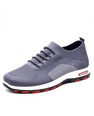 Men Knitted Fabric Comfy Breathable Lace Up Sport Casual Sneakers