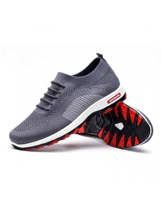 Men Knitted Fabric Comfy Breathable Lace Up Sport Casual Sneakers