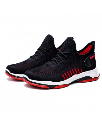 Men Knitted Fabric Breathable Lace Up Soft Comfy Sports Running Sneakers