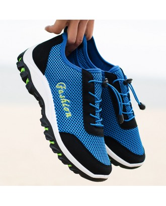 Men Mesh Breathable Slip Resistant Elastic Lace Outdoor Casual Hiking Sneakers