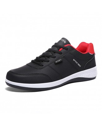 Men PU Leather Lace Up Sport Casual Running Sneakers