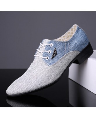 Men Canvas Splicing Pointed Toe Lace Up Business Formal Dress Shoes