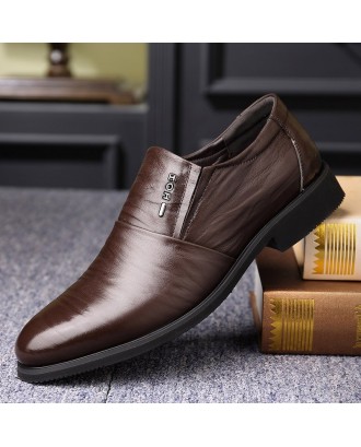 Men Pure Color Leather Non-slip Slip On Business Casual Formal Shoes