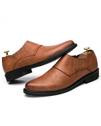 Men Retro Color Leather Slip Resistant Slip On Casual Formal Shoes