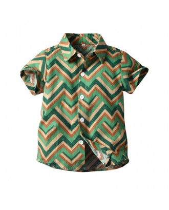 Boys Wave Pattern Printed Shirt Beach Holiday T-shirt For 1-7Y