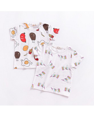 Cute Food Pattern Girls Boys Toddlers Unisex Short Sleeve Tops For 1Y-7Y