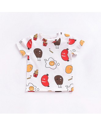 Cute Food Pattern Girls Boys Toddlers Unisex Short Sleeve Tops For 1Y-7Y