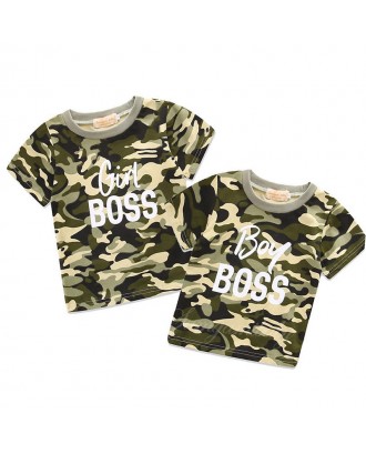 Camouflage Boy Girls Boss Printed T Shirt Short Sleeve Tops For 1-7 Years