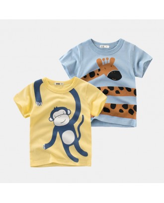 Animal Print Boys T-shirt Short Sleeve Tops For 2-11Years