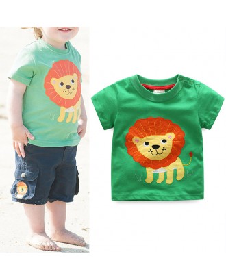 Cute Animal Pattern Boys Toddler Kids Short Sleeve Cotton T-Shirt For 1Y-9Y