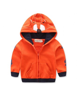 Warm Fleece Cartoon Fox Boys Kids Jackets Hooded Zipper Coat For 2Y-9Y
