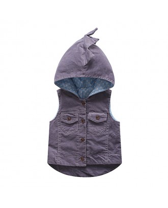 Toddler Cute Dinosaur Sleeveless Hooded Casual Corduroy Coat For 0-36M