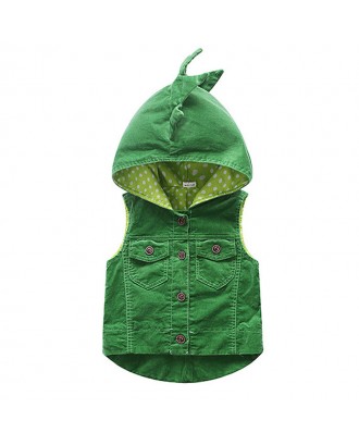 Toddler Cute Dinosaur Sleeveless Hooded Casual Corduroy Coat For 0-36M