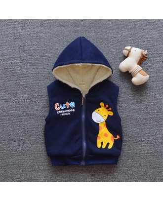 Toddler Boy Girl Cartoon Giraffe Print Hooded Thicken Vest Coat For 1-5Y