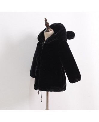 Fleece Bear Ears Girls Boys Hooded Warm Coats For 2Y-13Y