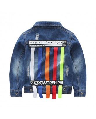 Letter Printed Boys Denim Coats For 2-11Years
