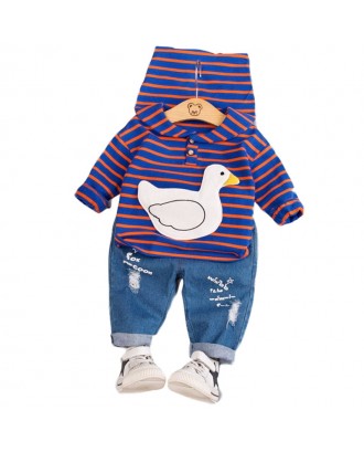 Toddler Boy Girl Cartoon Duck Stripe Sweater Jeans Set For 1-5Y