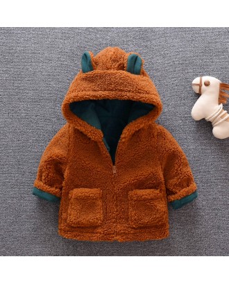 Toddler Girl Boy Fleece Velvet Small Ear Thicken Winter Warm Coat For 1-5Y