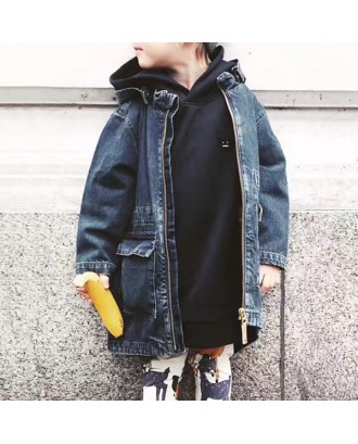 Kids Girls Boys Jeans Jacket for Autumn Winter Long Coat Children Clothes