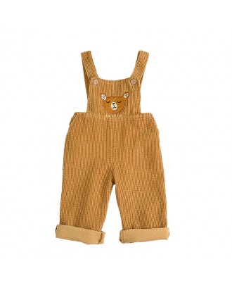 Toddler Bear Pattern Button Pocket Casual Corduroy Overalls For 1-7Y