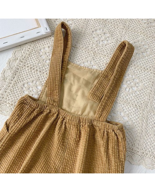 Toddler Bear Pattern Button Pocket Casual Corduroy Overalls For 1-7Y