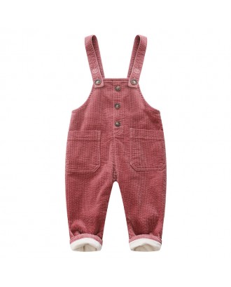 Toddler Button Strapes Pocket Patchwork Casual Corduroy Overalls For 0-36M