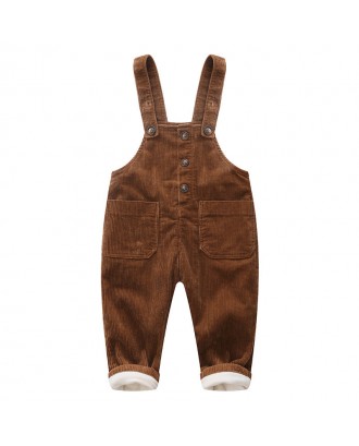 Toddler Button Strapes Pocket Patchwork Casual Corduroy Overalls For 0-36M