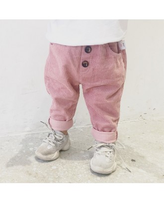 Toddler Button Casual Corduroy Pants For 0-36M